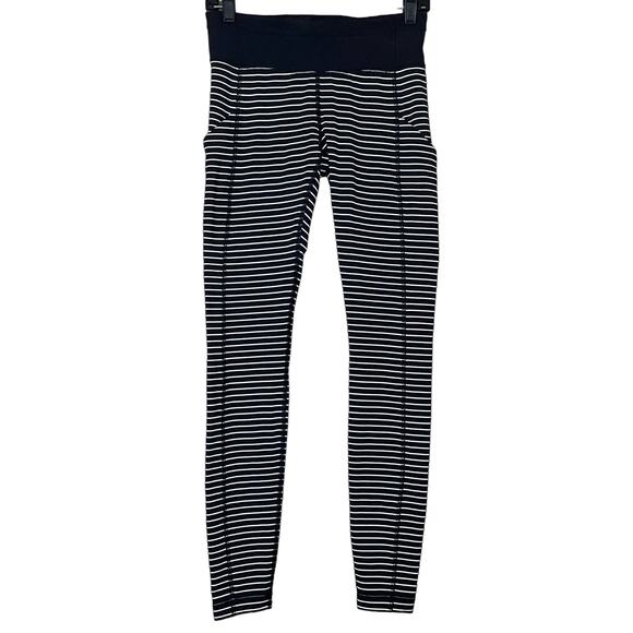 Lululemon Speed Tight II Leggings Parallel Stripe Black White Side Pockets SZ 6 - Picture 1 of 10